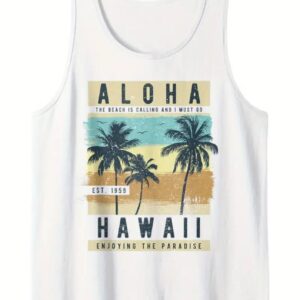 Men's Cotton Sleeveless T-shirt Beach Palm Tree