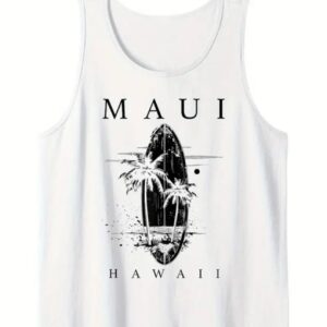 Men's 180g Pure Cotton Sleeveless T-Shirt with Maui Hawaii Palm Tree Print